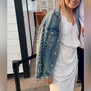 Pearl embellished denim jacket